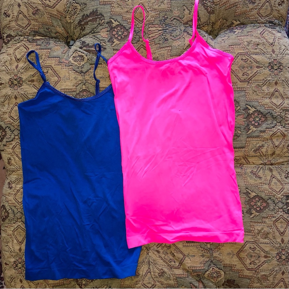 SO Seamless Nylon Spandex Camis Royal Blue & Neon Pink Size XS  *set of two*